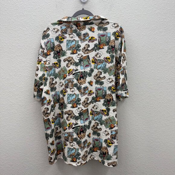 Jurassic Park Universal Studios Dino Print Short Sleeve Button Up Shirt Mens XXL - Picture 7 of 9